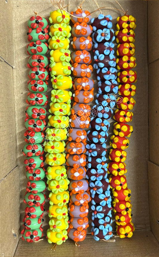 5 Strands 16mm Fancy Glass Beads Multi Color (90 Beads) - STR-0923