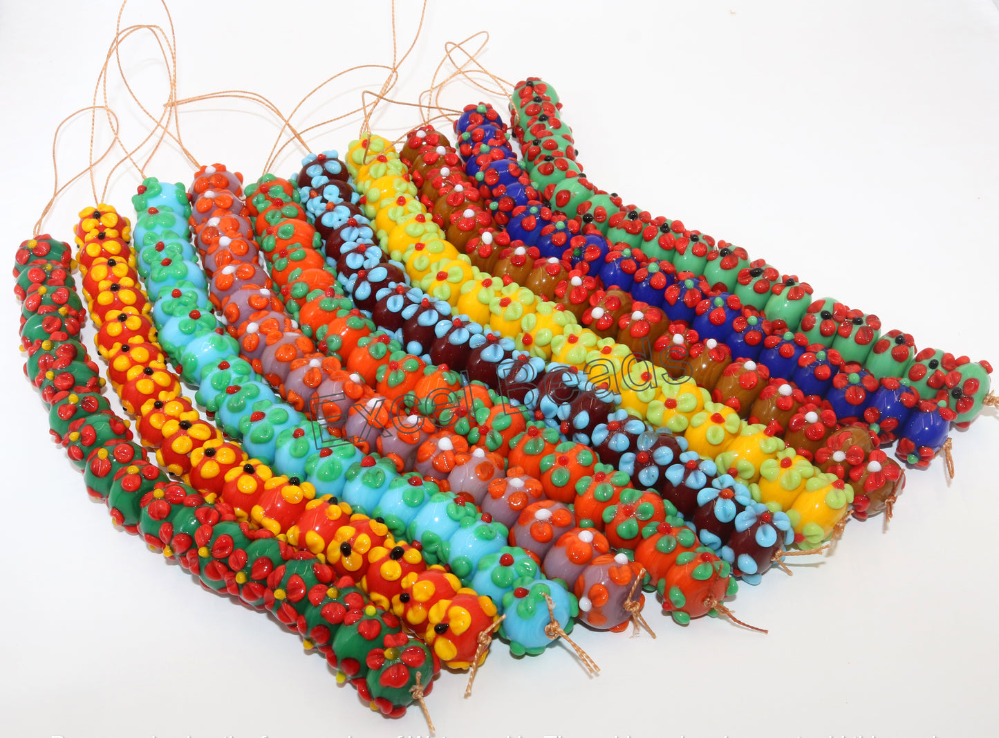 10 Strands 16mm Fancy Glass Beads Multi Colors (180 beads)