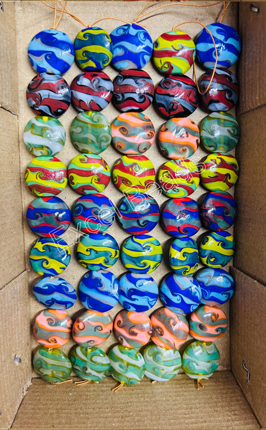 5 Strands Lamp Work Glass Beads 25mm Disc - STR-928