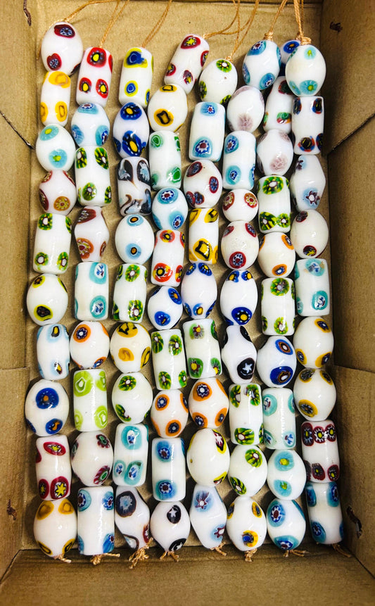 5 Strands Multi Shape White Beads with Flower design - STR-0934