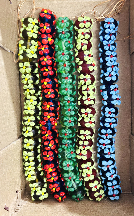5 Strands 16mm Fancy Glass Beads Multi Color Transparent (90 Beads) -  STR-0952