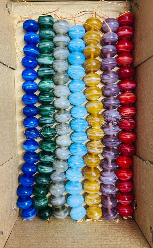 7 Strands 18mm Multi Color Striped Glass Beads - STR-0981