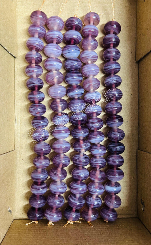 5 Strands 18mm Purple Striped Glass Beads - STR-0985