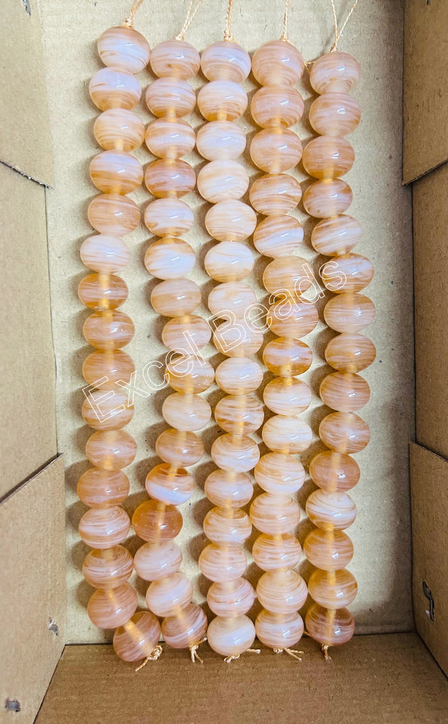 5 Strands 18mm Striped Glass Beads Champagne - STR-0988