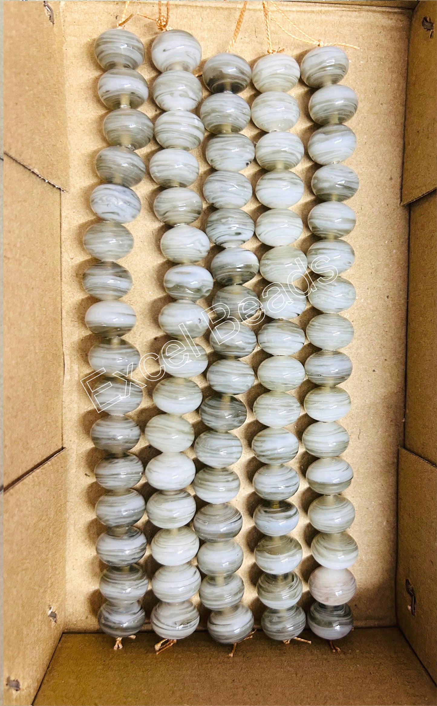 5 Strands 18mm Striped Glass Beads Grey - STR-0989