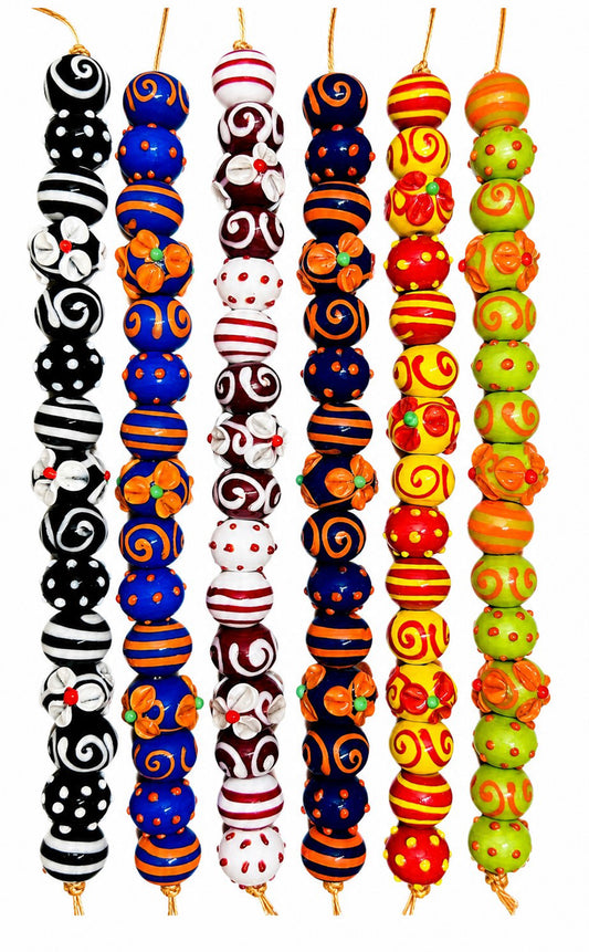 6 Strands 18mm Multi Color Fancy Glass Beads - STR-MIX-04A