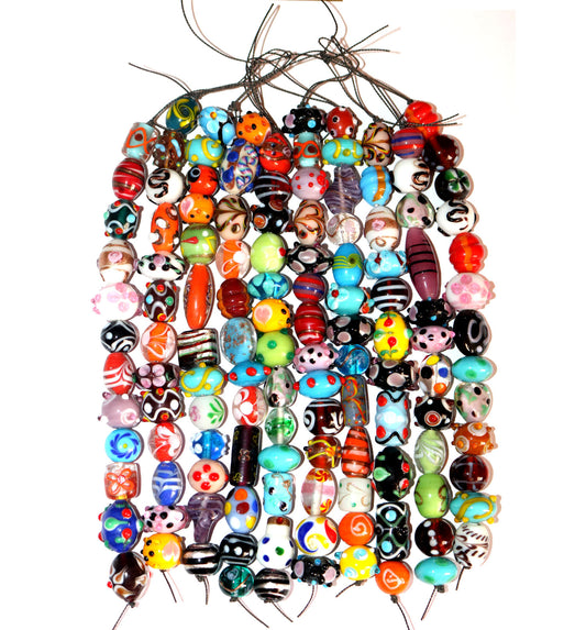 10 Strands Fancy Glass Beads - Multi Color Mix